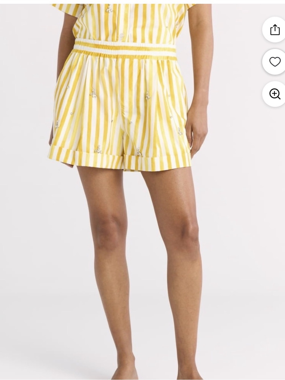 High-Waist Yellow & White Striped Embellished Women's Shorts